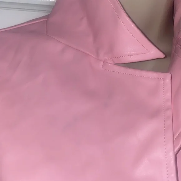 Sexy Faux Leather Baby Pink Single Button Crop Jacket - Picture 6 of 6
